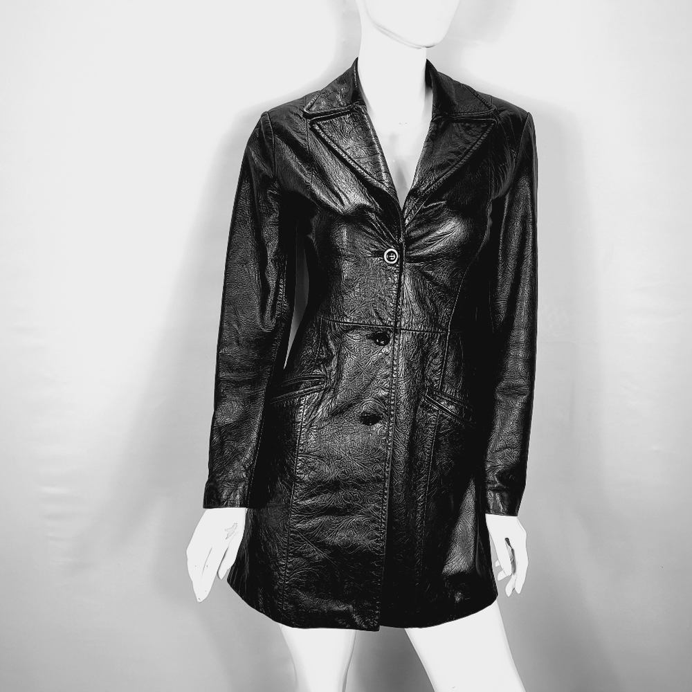 Cache Jacquard Leather Jacket Size 6 Black
